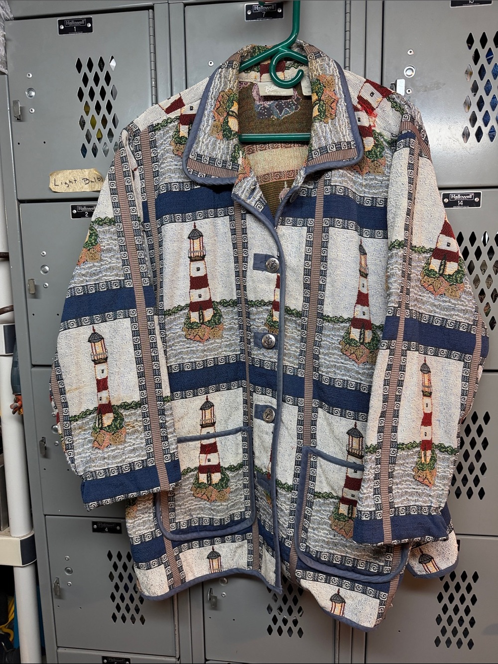 Blair Multicolor Nautical Lighthouse Pattern Jacket - Blue, Cream, Red, Green
